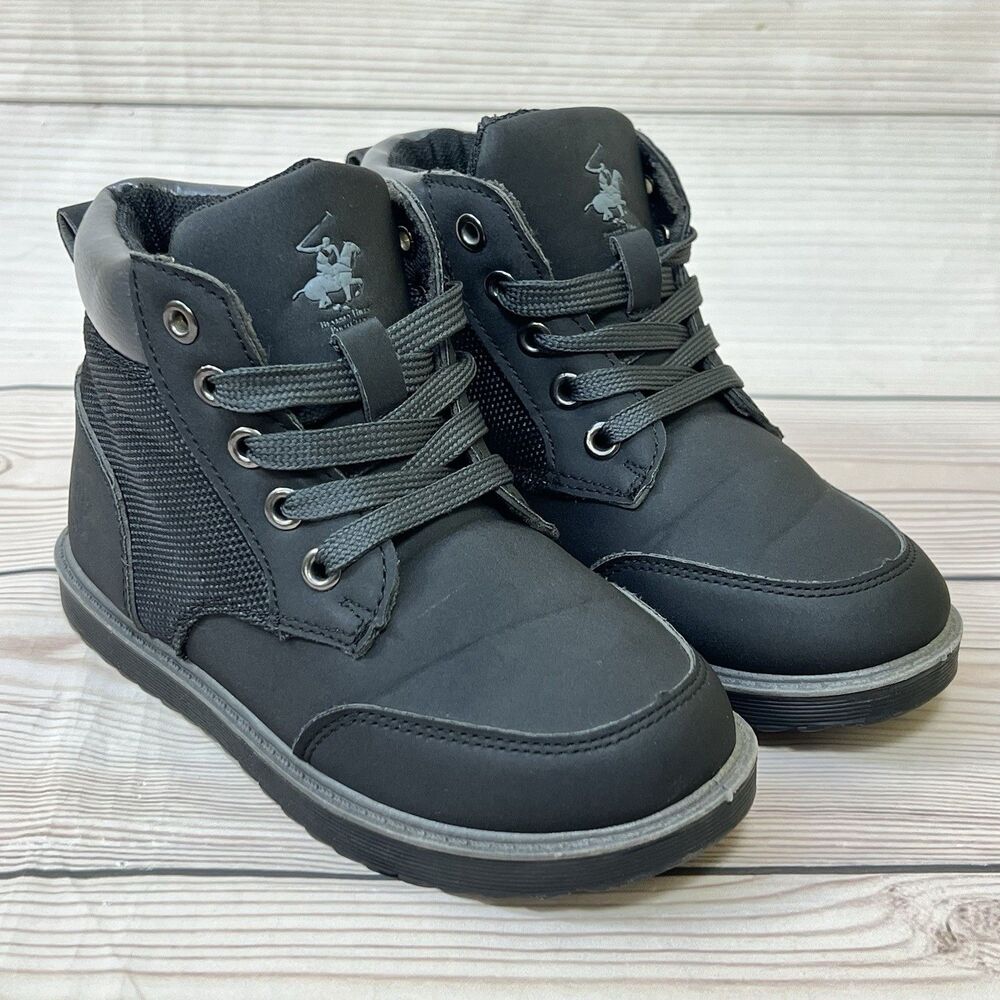 Beverly Hills Polo Club Junior Boys Size 11 Black Ankle Boots Lace Up High Top